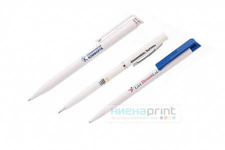 Белые ручки с логотипом.  3